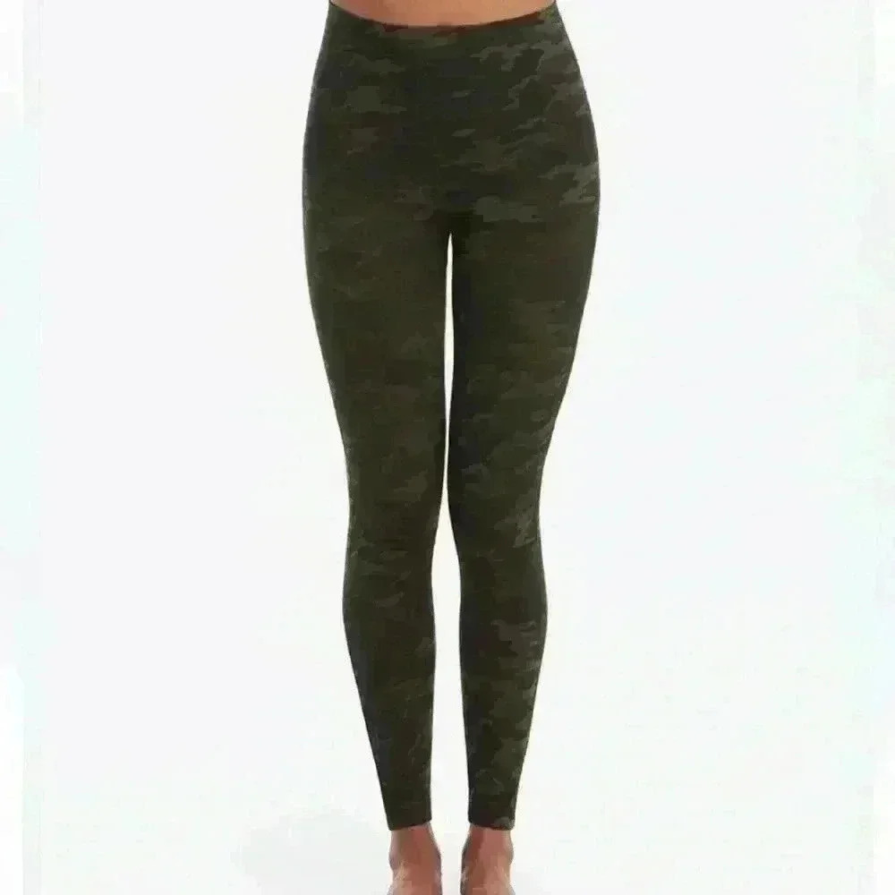 SPANX Look At Me Now Seamless Leggings Green Camo, Womens Size Large